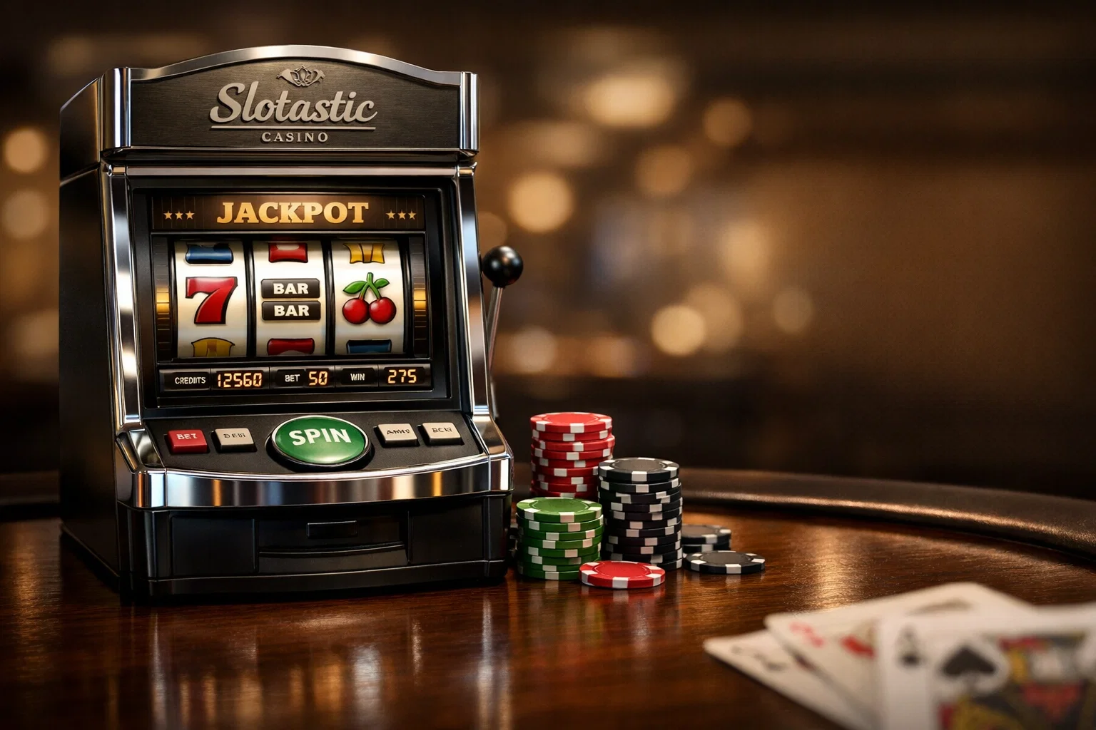 Lively Slotastic casino interior with games